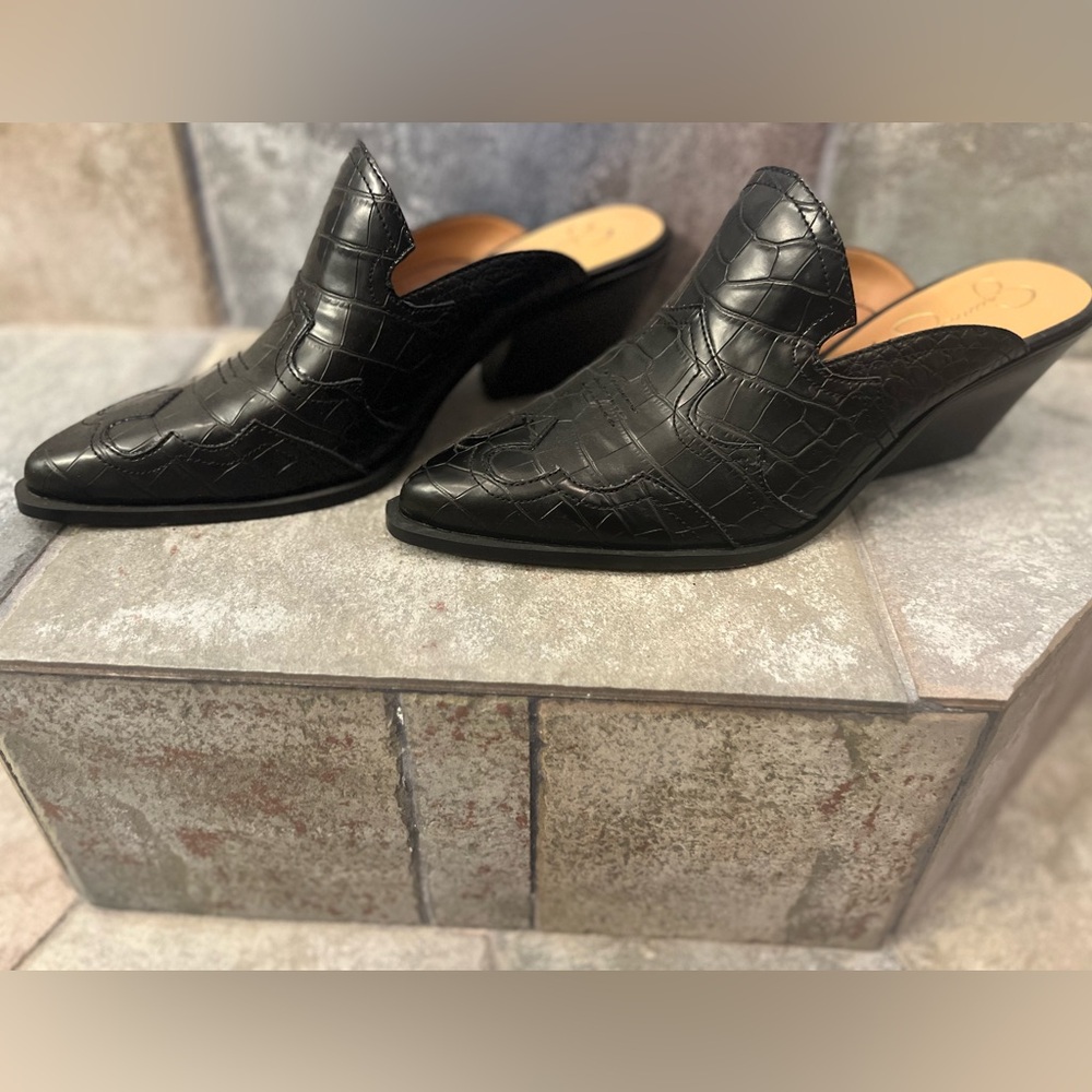 Jessica Simpson Black Croc-Embossed Mules